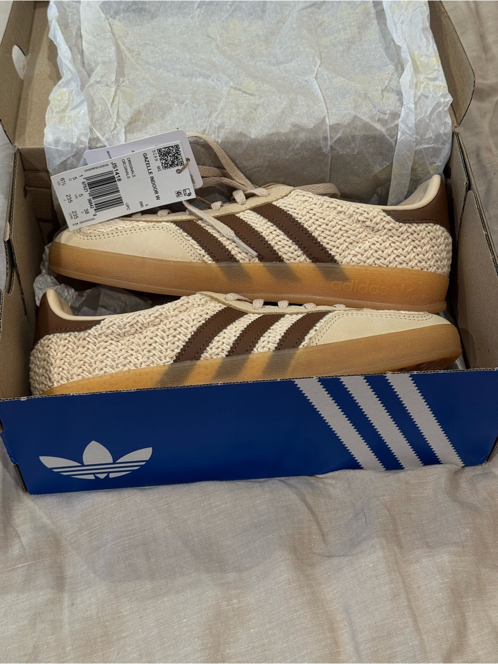 adidas Women's Cream and Brown Crochet Woven Sneakers